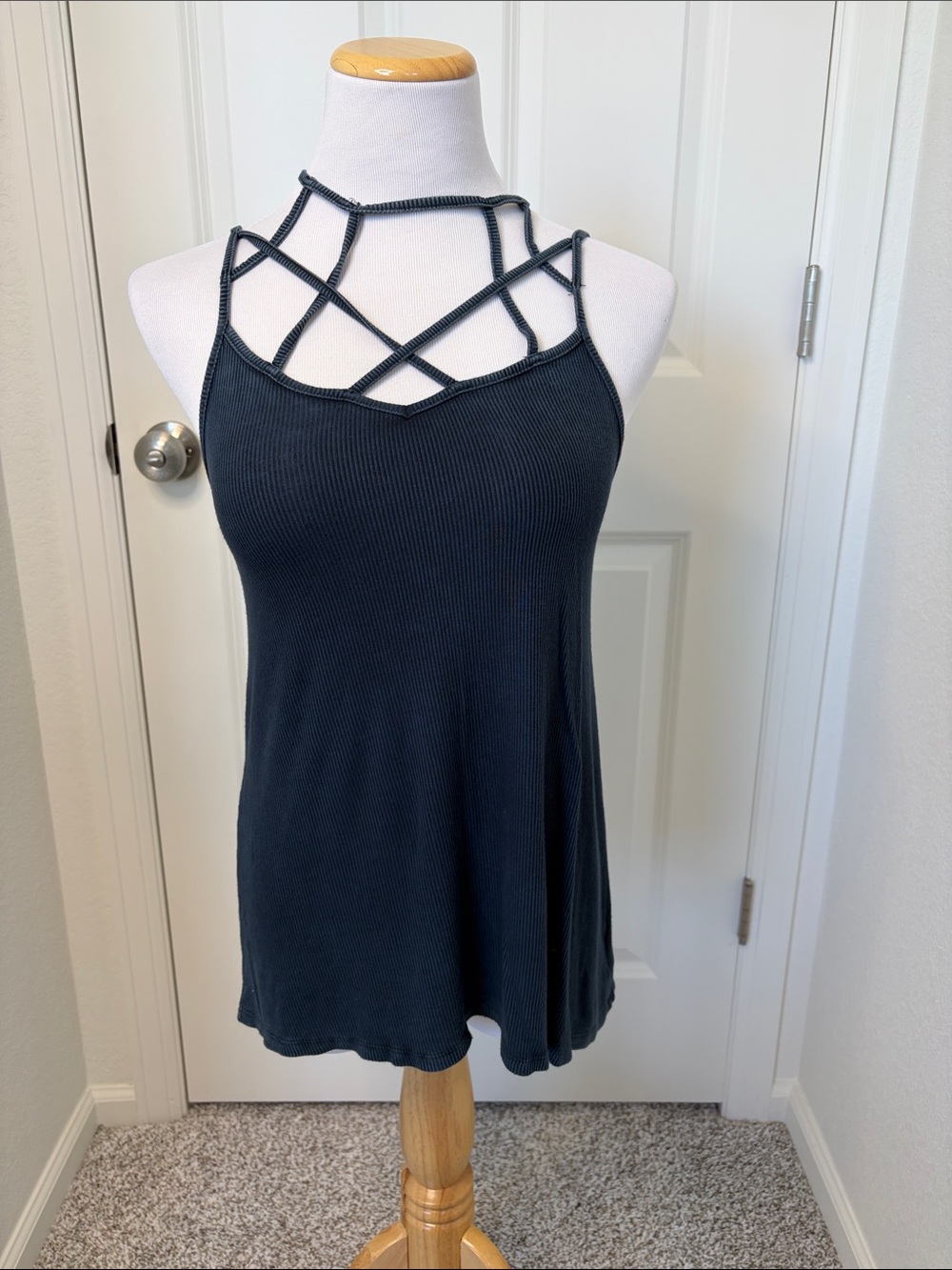 American Eagle Strappy Ribbed Blue Women's Tank Top